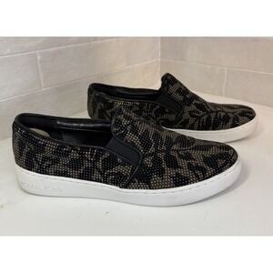 Michael Kors Size 8 Keaton Black Rhinestone Palm Signature Slip On Sneakers